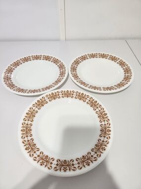 Vintage Pyrex Copper Filigree Dinner Plates, Set Of 3
